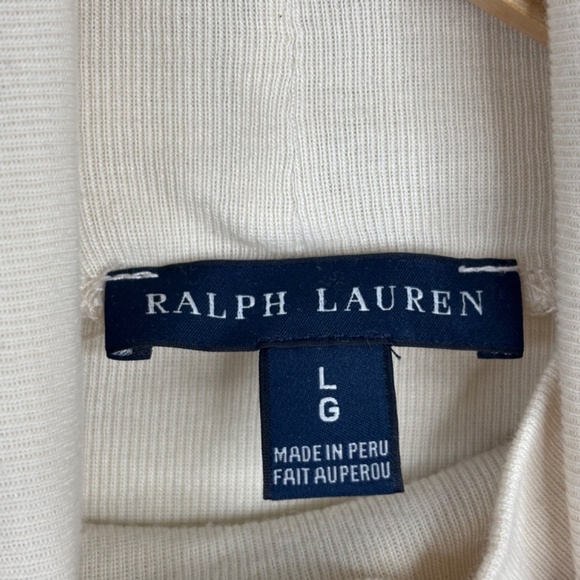 Ralph Lauren Ribbed Knit Turtleneck L Cream Ivory Preppy Old Money Classic Pony - Picture 4 of 8